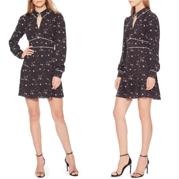 Parker Kaylin Black Heart Print Long Sleeve Dress 00 - Picture 8 of 9